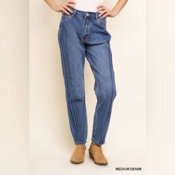 Umgee High Waist Rise Mom Fit Jeans Pintuck Leg 90's Style Size 27 - Picture 6 of 15